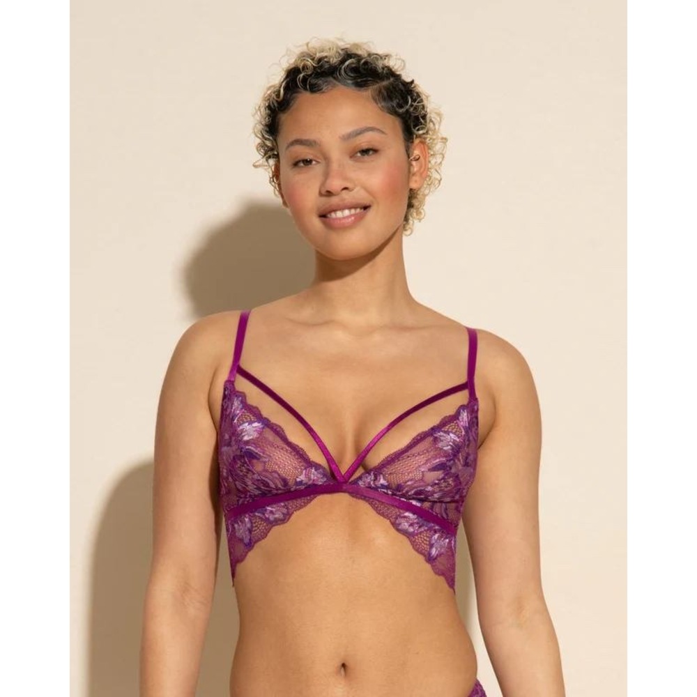 Cosabella Paradiso Petite Tri Bralet Purple Lace Strappy Cage Bra L
